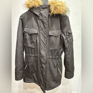 S13 Black Parka with Faux Fur Hood